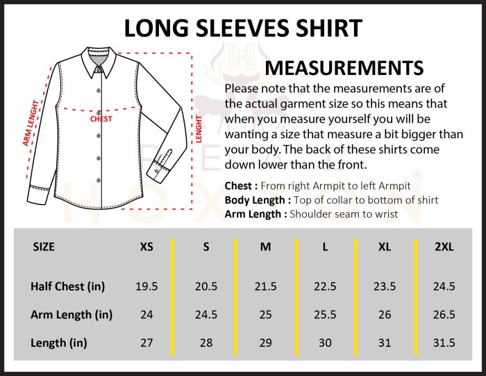 Large men's dress shirt size chart