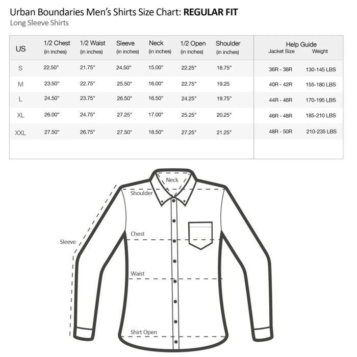 Dress shirts for men size chart