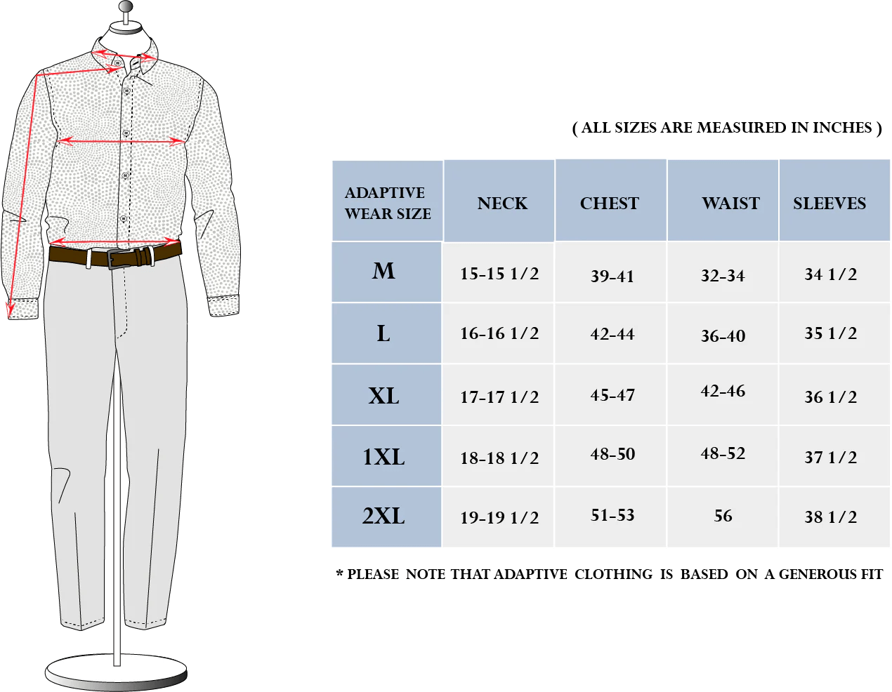 Dress shirts for men size chart