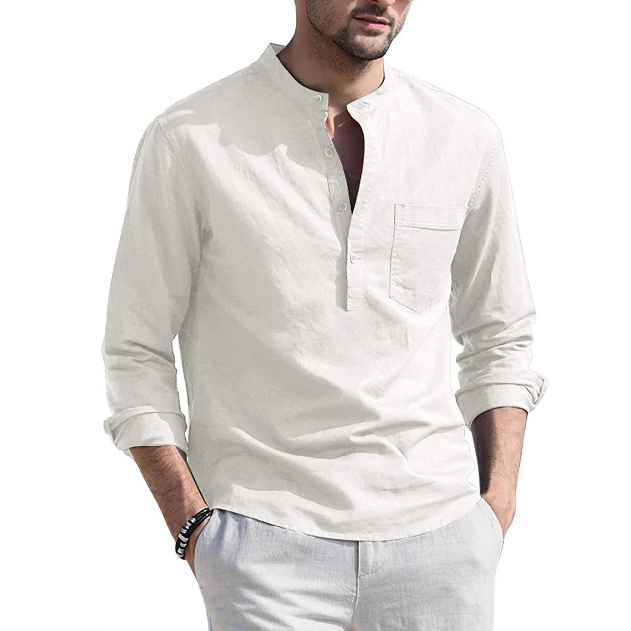 Collarless men's dress shirt